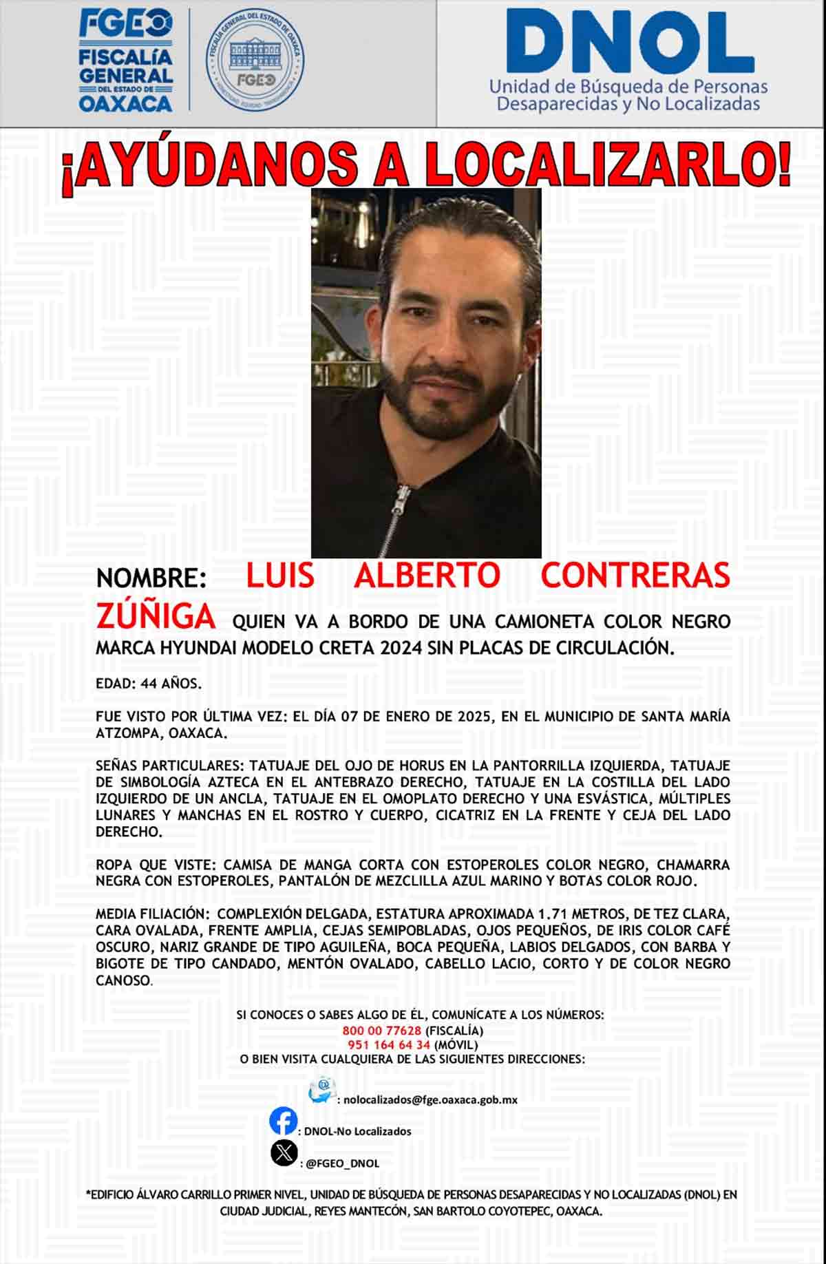 Ficha de Luis Alberto Contreras Zuñiga. (Especial)