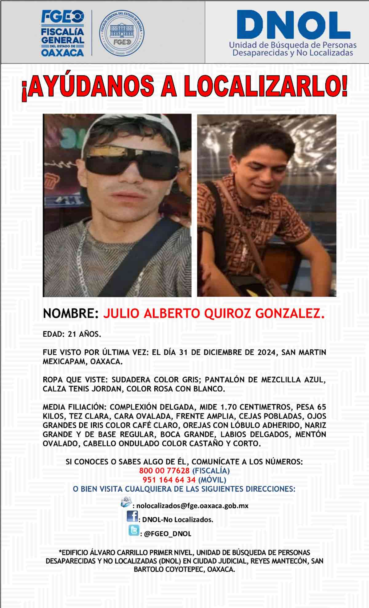 Ficha de Julio Alberto Quiroz. (Especial)