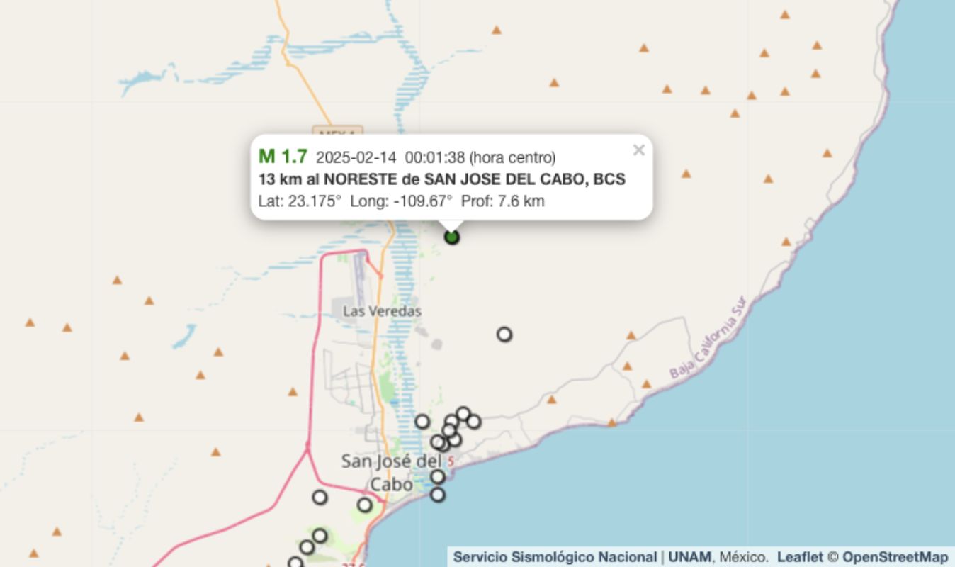 Sismo hoy 14 de febrero de 2025 en San José del Cabo, Baja California Sur