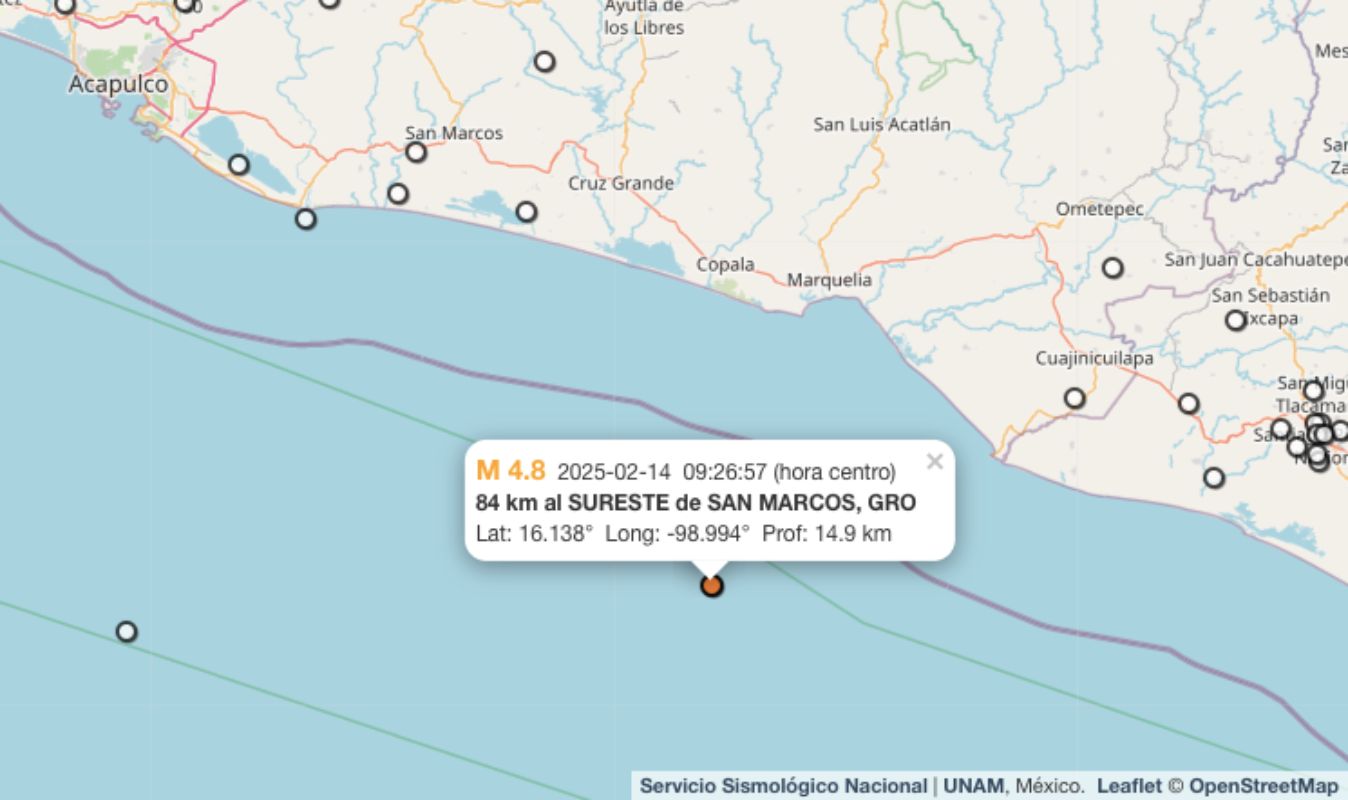 Sismo hoy 14 de febrero de 2025 en San Marcos, Guerrero