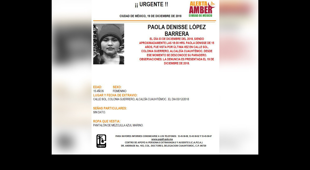 Alerta Amber: Ayuda a Paola Denisse a volver a casa